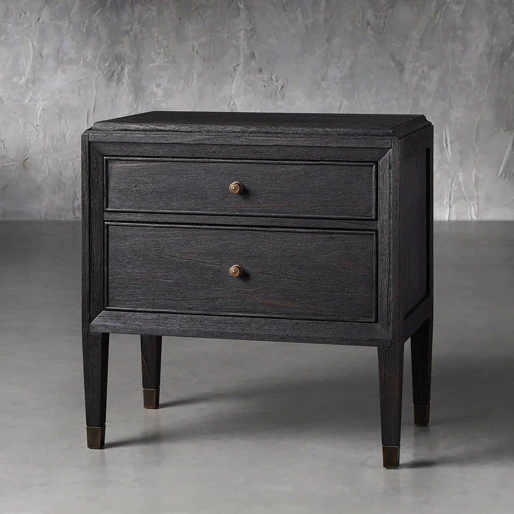 Lenox Wood Nightstand with Solid Mindi Wood & Veneers Nightside Table with TWO-Drawer Cabinet Chest French Antique Style