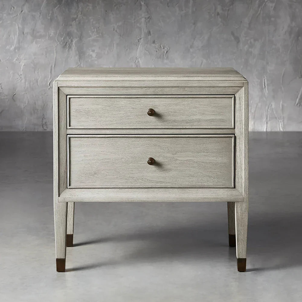 Lenox Wood Nightstand with Solid Mindi Wood & Veneers Nightside Table with TWO-Drawer Cabinet Chest French Antique Style