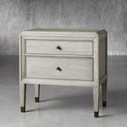 Lenox Wood Nightstand with Solid Mindi Wood & Veneers Nightside Table with TWO-Drawer Cabinet Chest French Antique Style