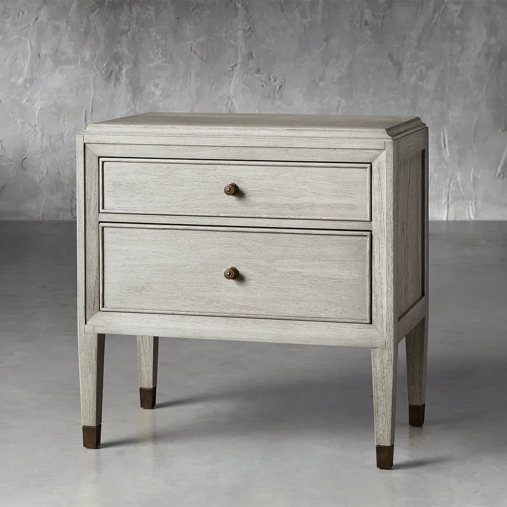 Lenox Wood Nightstand with Solid Mindi Wood & Veneers Nightside Table with TWO-Drawer Cabinet Chest French Antique Style