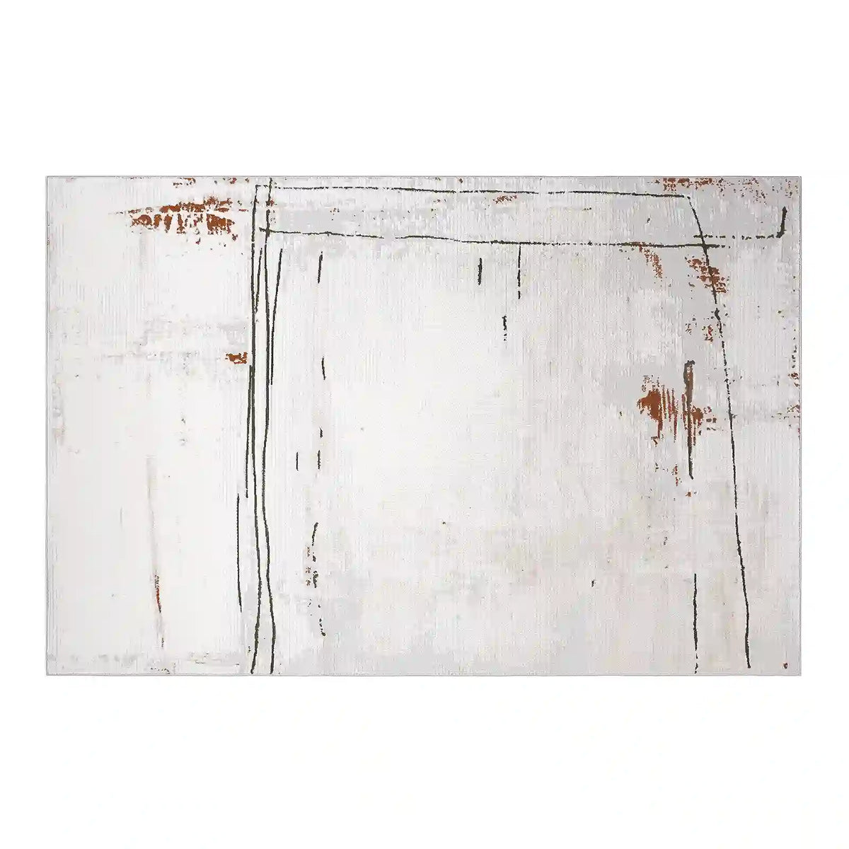 Meilade Linear Frame Abstract Ivory Area Rug with Artistic Retro & Minimalist Casual Carpet Modern Linear Frame Style