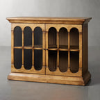 Merritt Distressed Dining Buffet Sideboard Cabinet Antiques Solid Pine Entrance Cabinet with Glass Doors