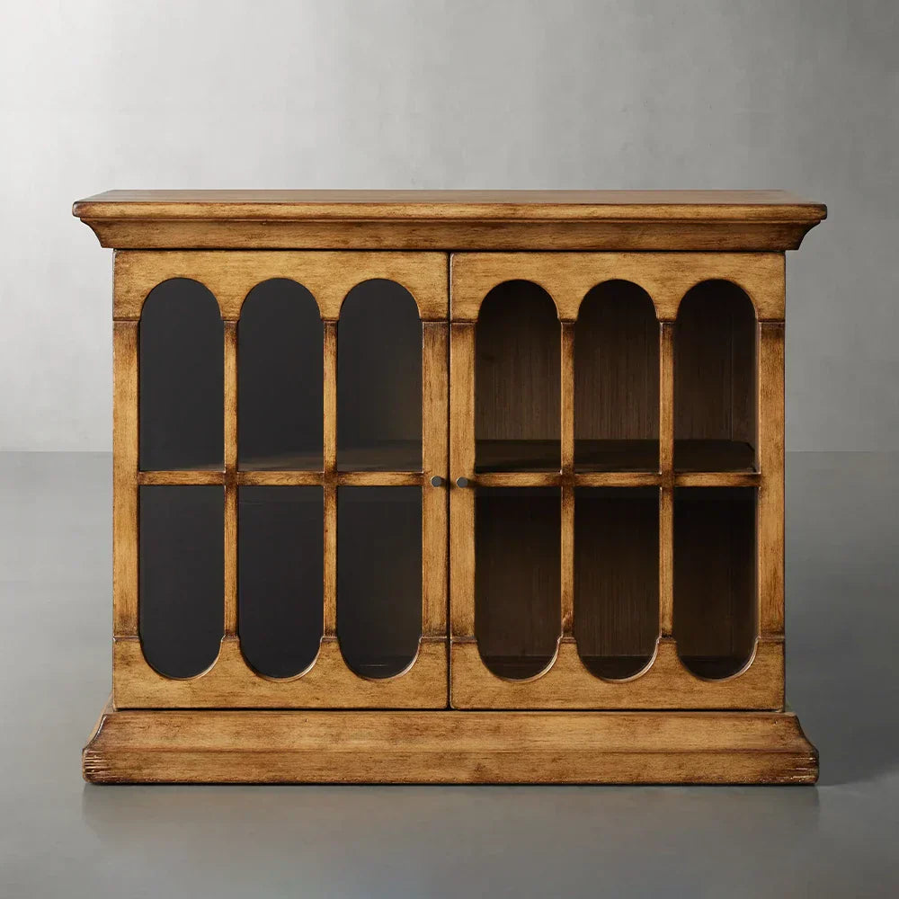 Merritt Distressed Dining Buffet Sideboard Cabinet Antiques Solid Pine Entrance Cabinet with Glass Doors