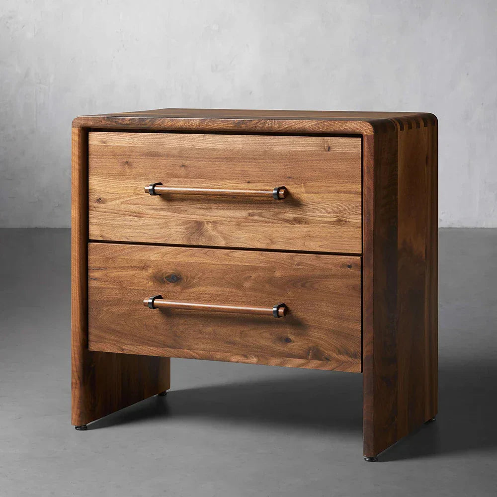 Miller Closed Nightstand with Solid Walnut Wood Nightside Table TWO-Drawer Cabinet