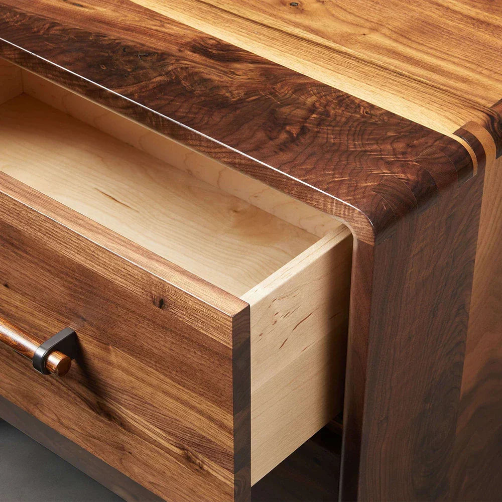 Miller Closed Nightstand with Solid Walnut Wood Nightside Table TWO-Drawer Cabinet