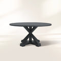 Montego Outdoor Aluminum Round Dining Table with X-Base Slatted Top Black Dining Table