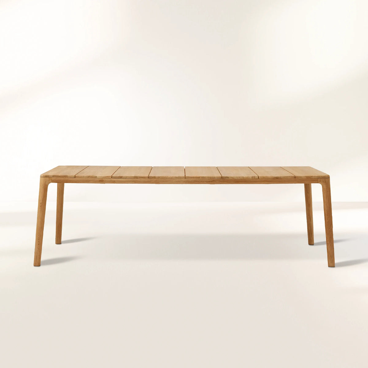 Outdoor Round Dining Table with Slatted Top Launette Base Puglia Solid Teak Outdoor Dining Table