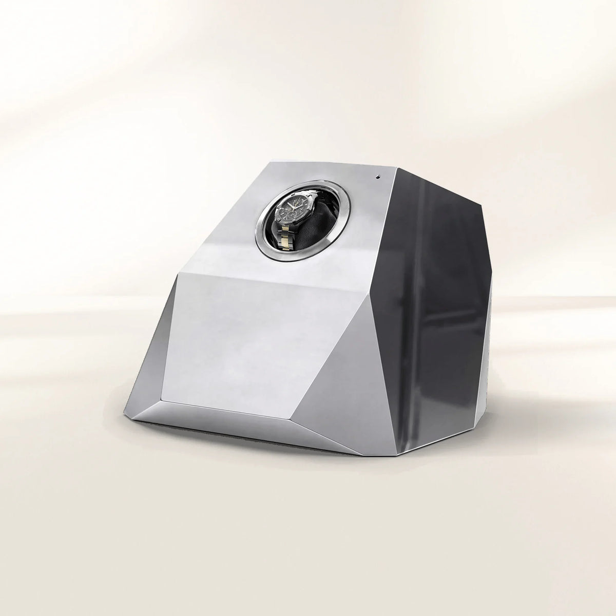 Luxury Diamond Watch Winder with Sculptural Faceted Design & Premium Single Rotor System
