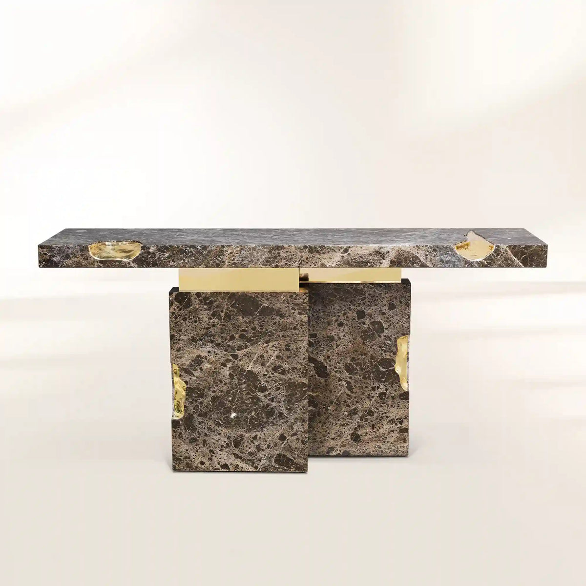 Empire Consoles Hammered Gilded Brass Entryways Cabinet Table