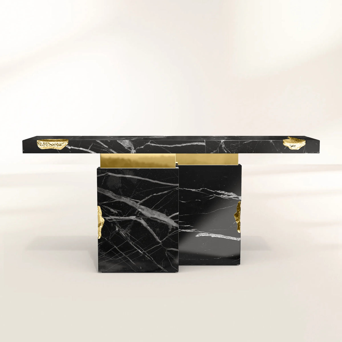 Empire Consoles Hammered Gilded Brass Entryways Cabinet Table