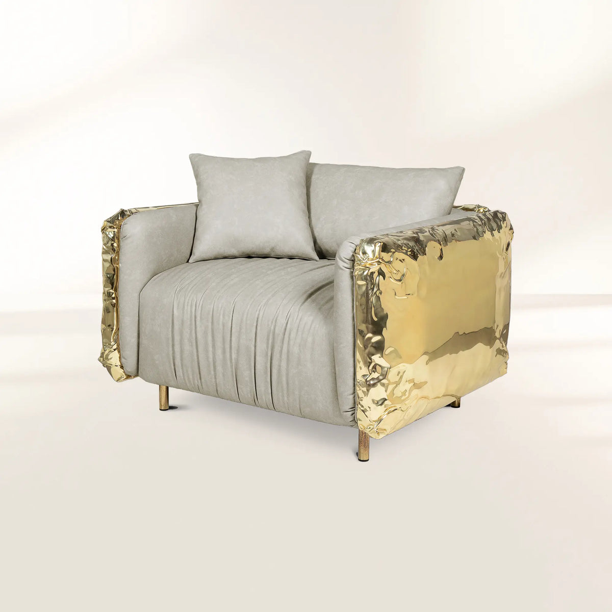 Luxury Imperfect Sculptural Armchair with Hammered Brass Frame & Artistic Design