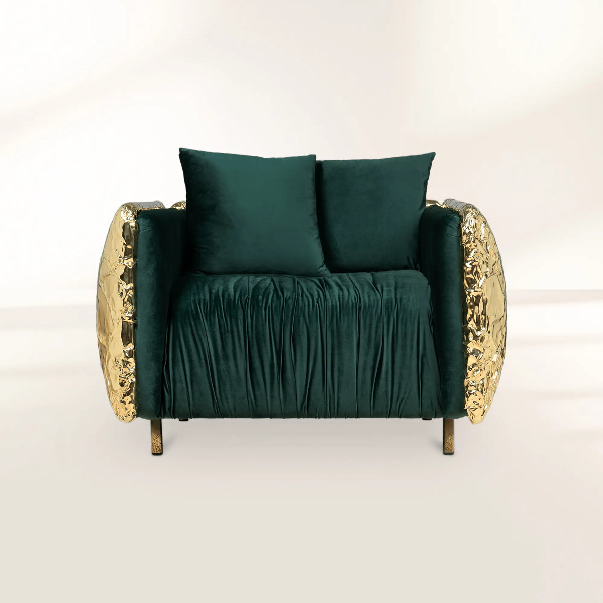 Luxury Imperfect Sculptural Armchair with Hammered Brass Frame & Artistic Design