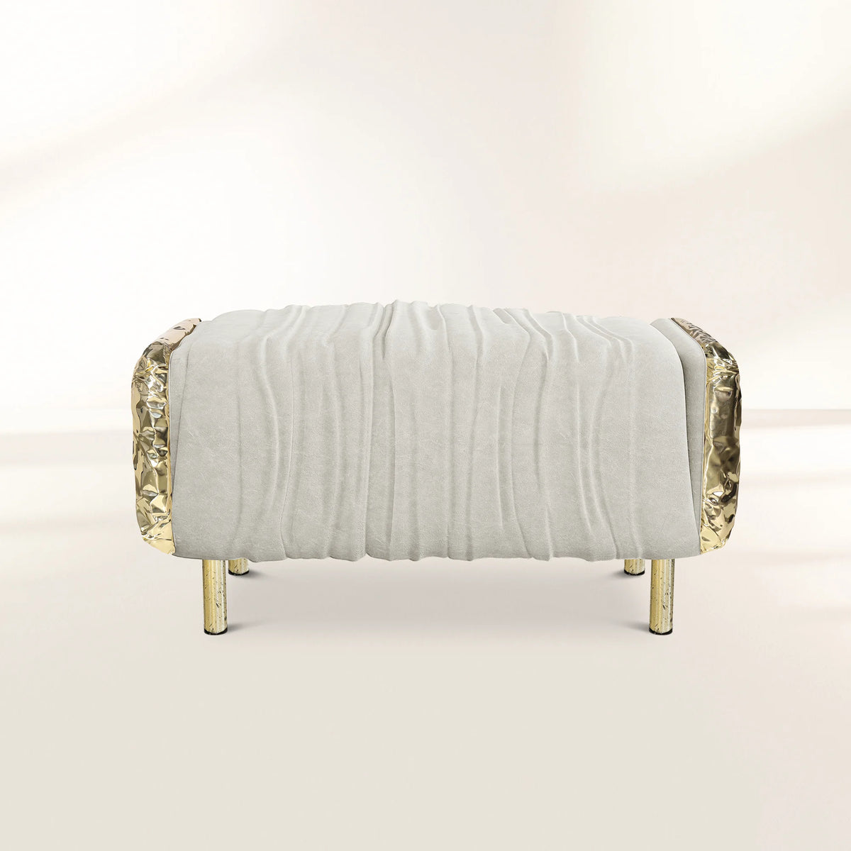 Imperfectio Hammered Brass Upholstered Luxury Ottoman