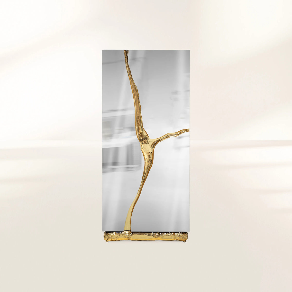 Luxury Walnut Display Cabinet with Sculptural Brass Accents & Hidden Storage