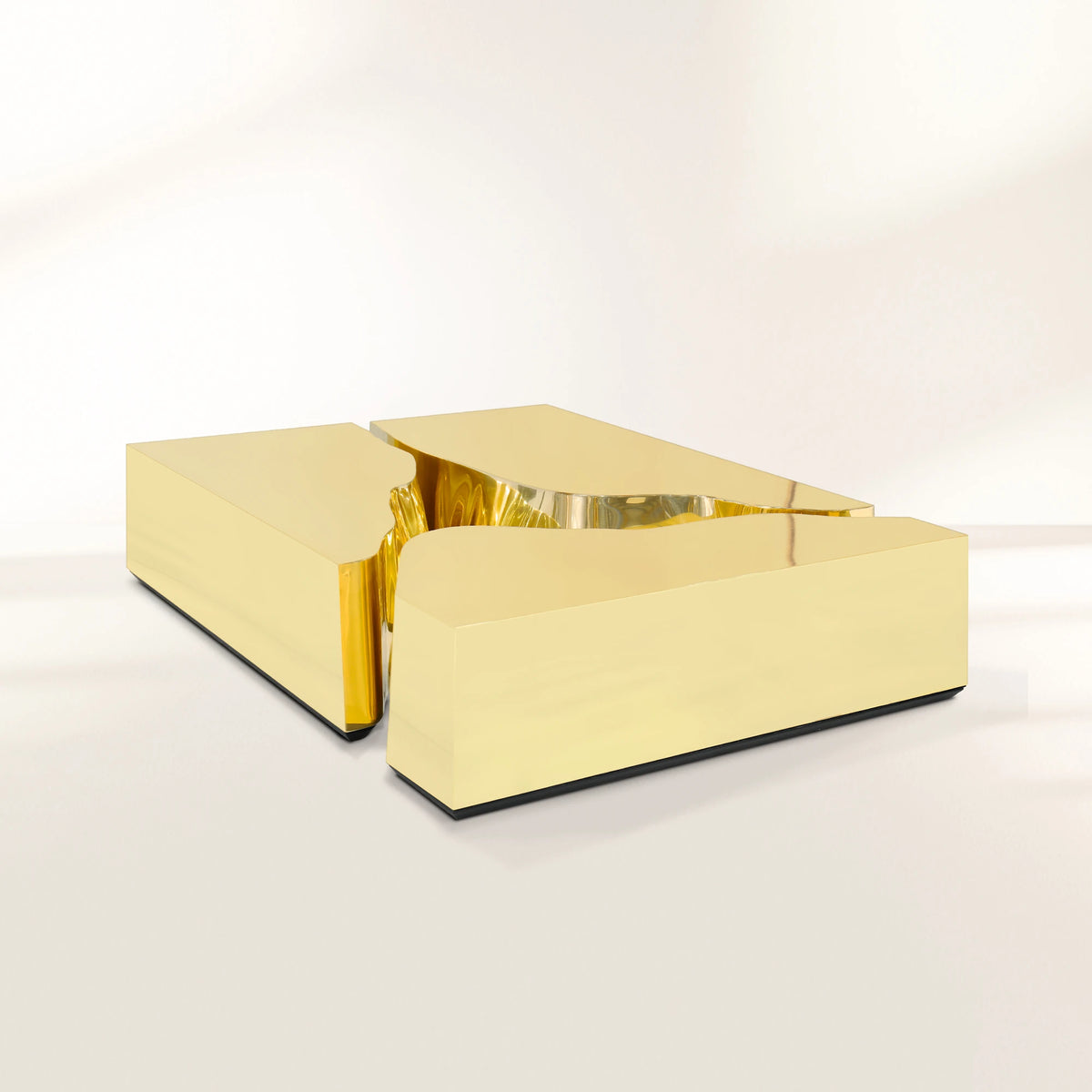 Luxury Coffee Table with Cracked Brass Sculptural Base & Smoked Glass Top Center Tea Table