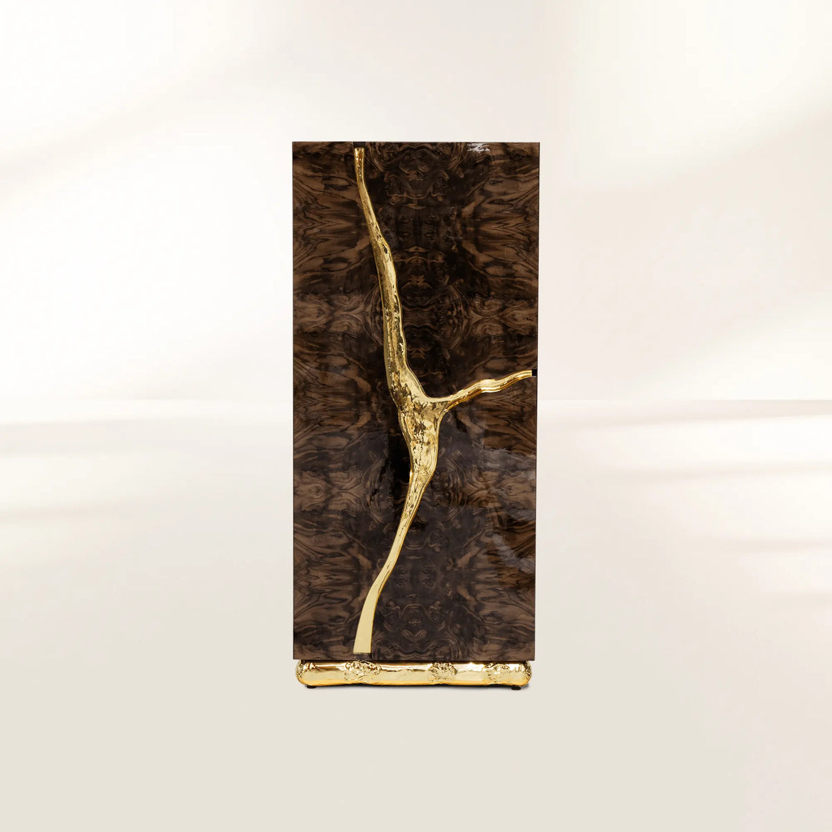 Luxury Walnut Display Cabinet with Sculptural Brass Accents & Hidden Storage