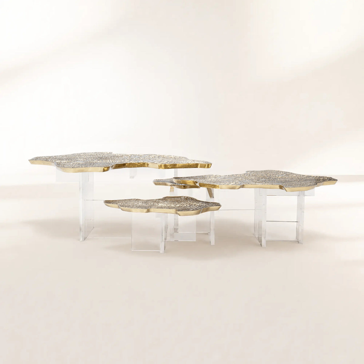 Luxury Designer Coffee Table with Hand-Painted Artistic Top & Sculptural Brass Base Center Tea Table