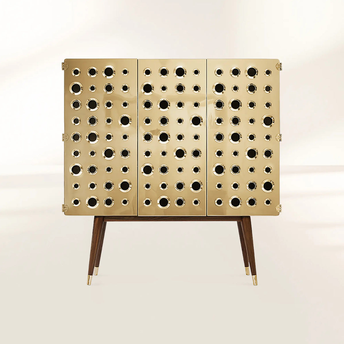Luxury Walnut Bar Cabinet with Brass Accents & Hidden Storage