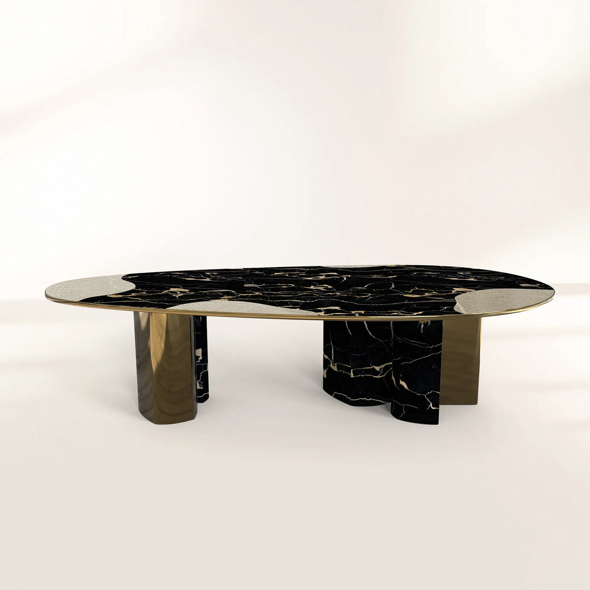 Ophelia Oval Carrara Marble & Gold Dining Table