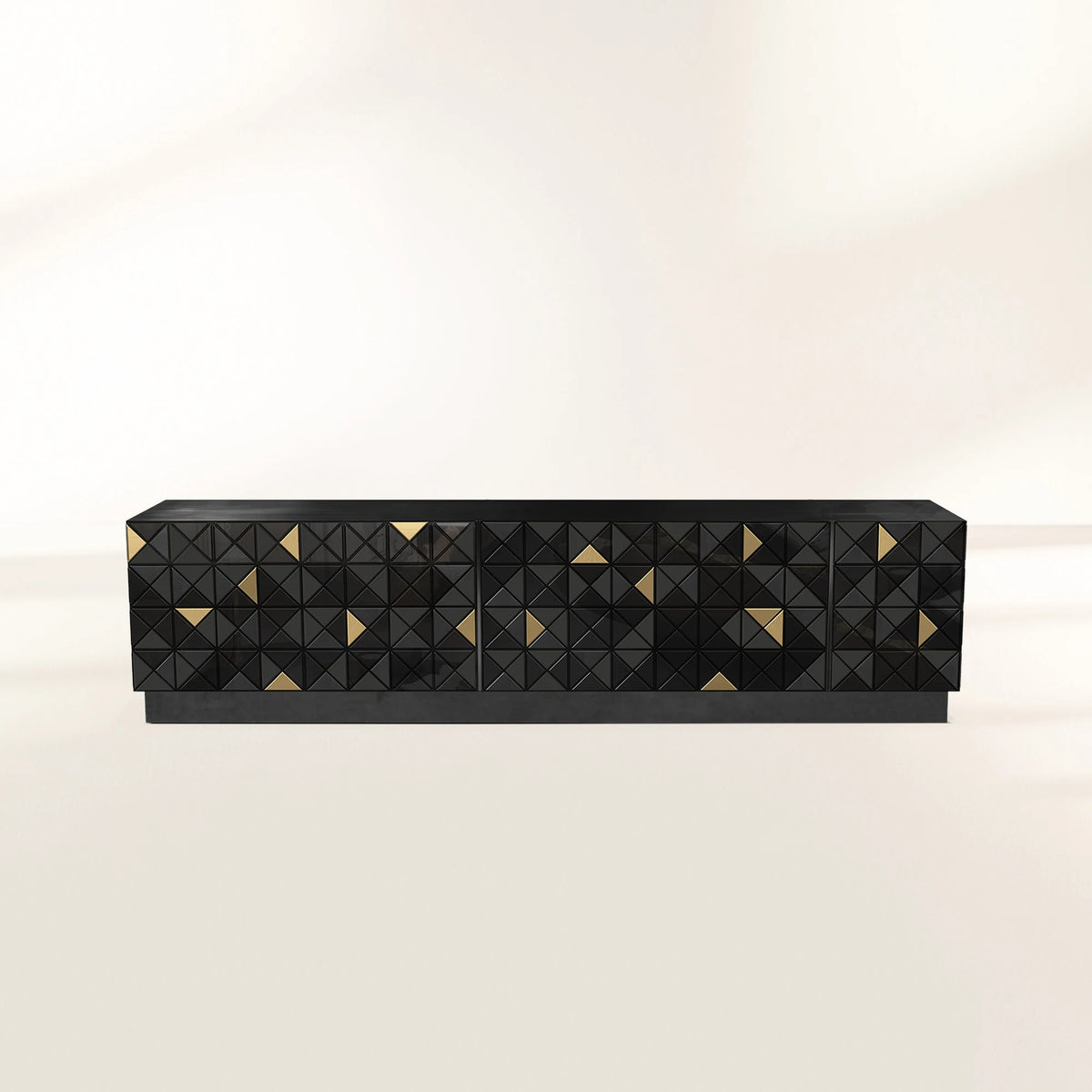 Luxury Walnut Media Console with Pixel-Inspired Design & Hidden Storage
