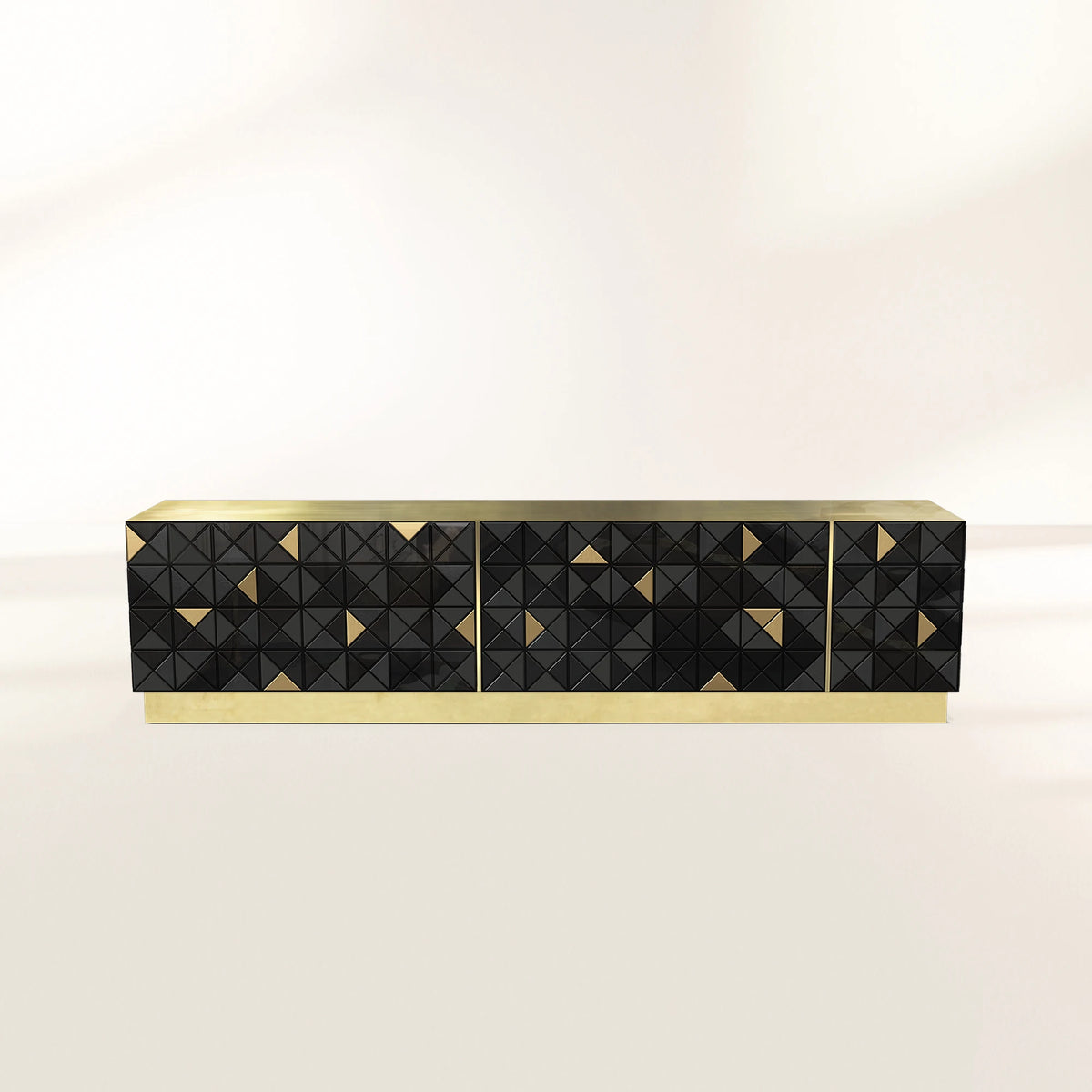 Luxury Walnut Media Console with Pixel-Inspired Design & Hidden Storage