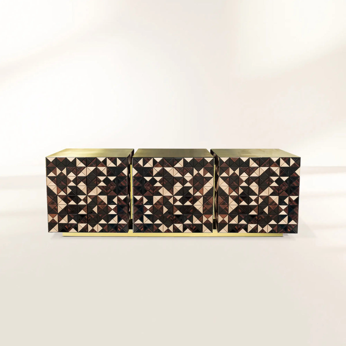 Luxury Anodized Metal Sideboard Cabinet with Pixel-Inspired Design & Hidden Storage