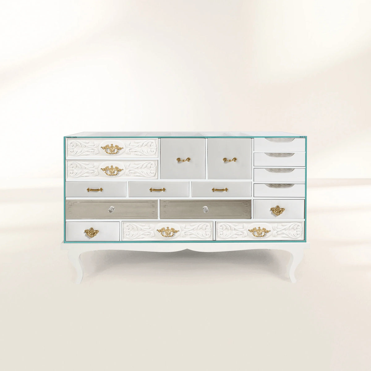 Luxury Patchwork Wood Sideboard Buffet Cabinet with Hidden Storage