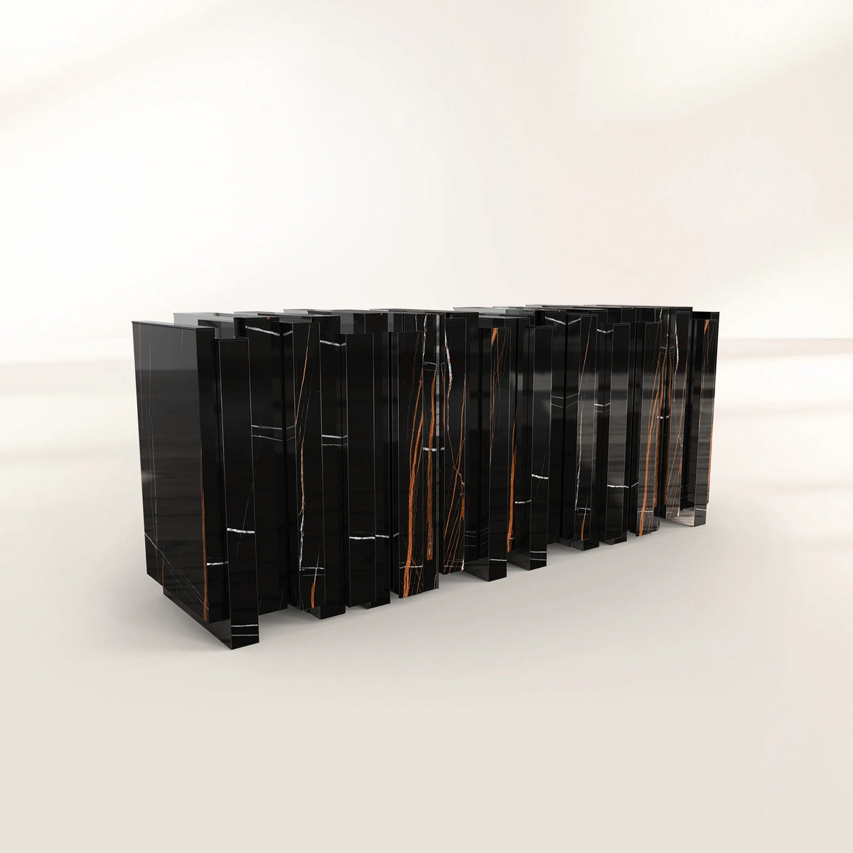 Luxury Sculptural Sideboard Cabinet with Black Gold Finish & Hidden Storage