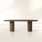Astor Stone Inlay Top Dining Table with Wood Handcrafted Reeded Detailing Base