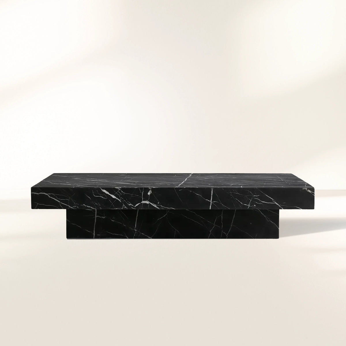 Cinzia Rectangle Stone Coffee Table with Natural Marble Top Plinth Base Sofa Center Tea Table