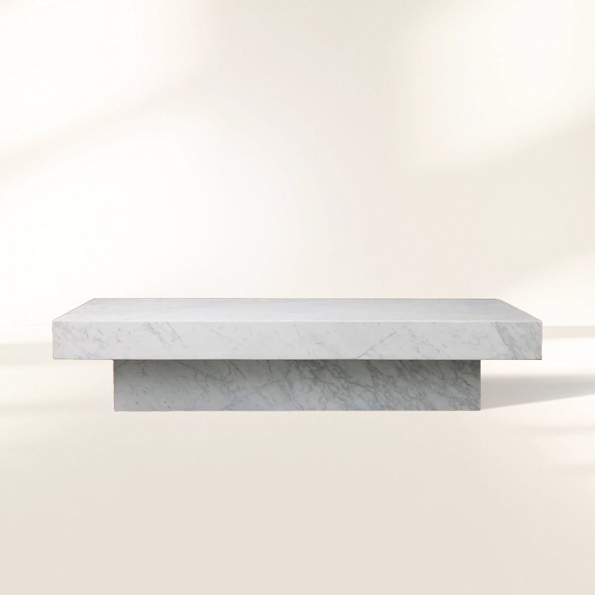 Cinzia Rectangle Stone Coffee Table with Natural Marble Top Plinth Base Sofa Center Tea Table