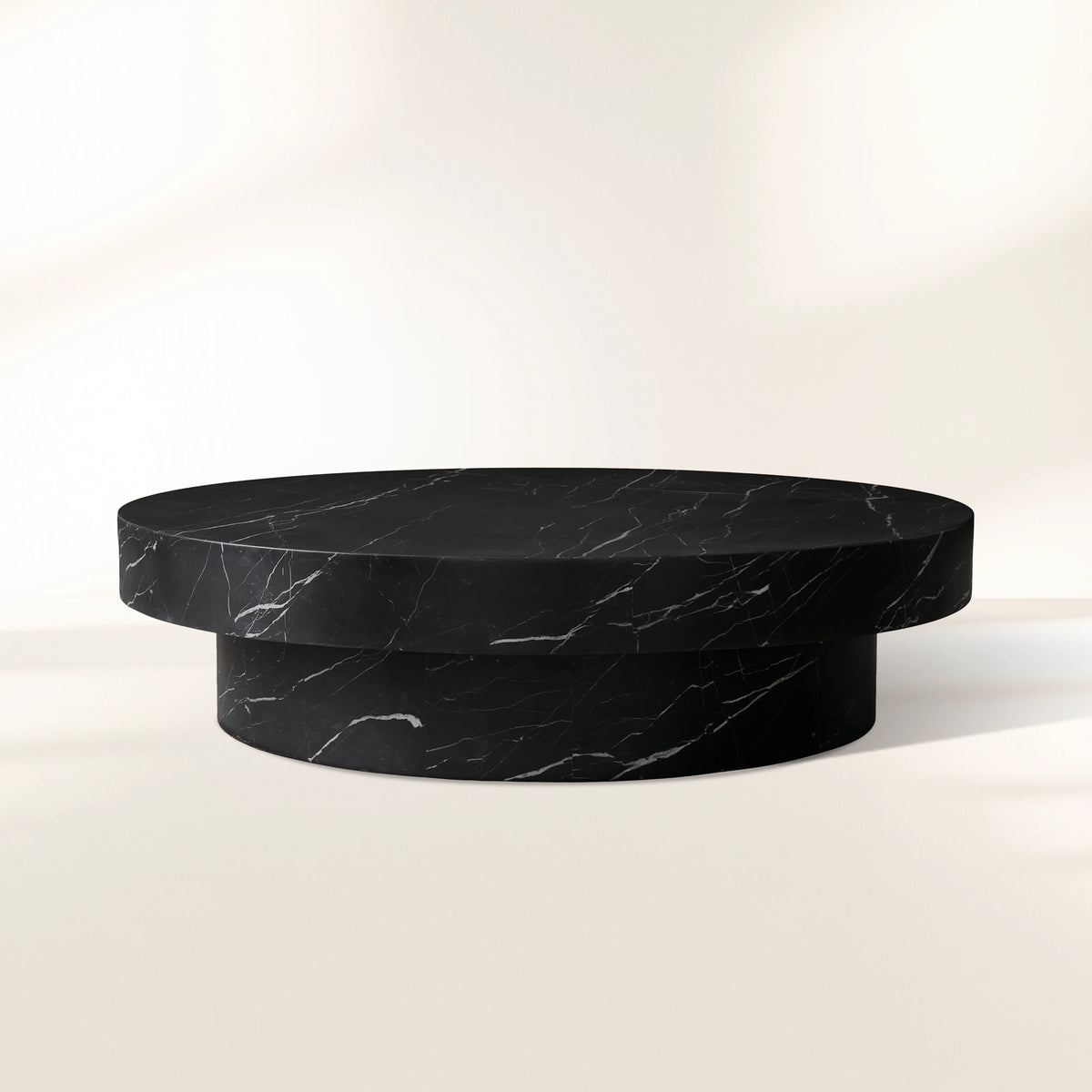 Cinzia Round Coffee Table with Natural Marble Stone Top & Plinth Base Sofa Center Tea Table