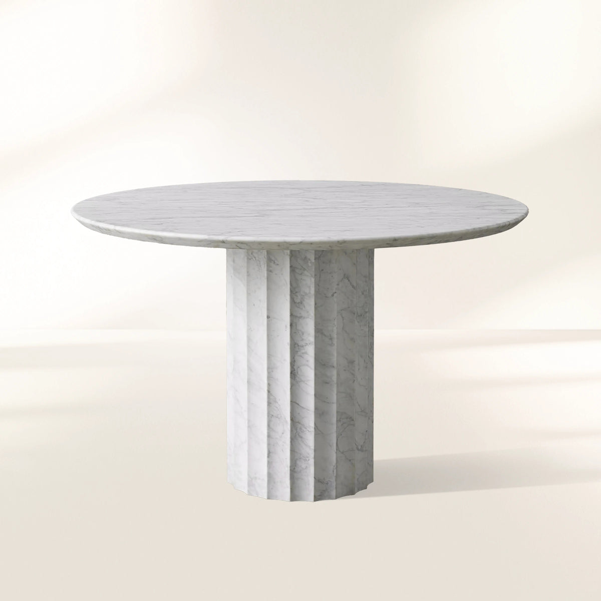 Danae Round Dining Table with Marble Stone Top Roman Column Base