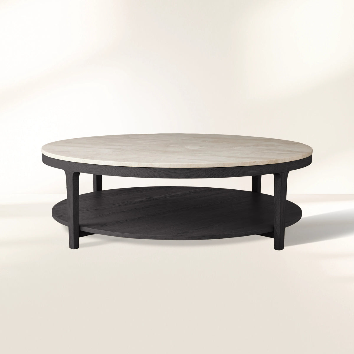 Danny Round Coffee Table with Marble Top & Oak Wood Base Living Room Center Tea Table