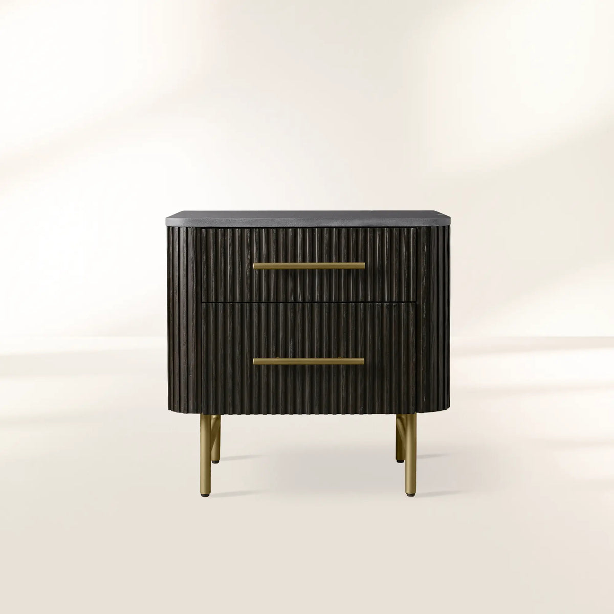 Finnley Closed Nightstand with Marble Stone Cabinet Wood Surfaces Tops 2-Drawer Bedside Nightside Table
