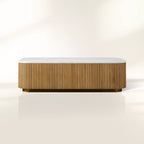 Finnley Storage Coffee Table Solid Oak Stone Top Sofa Center Tea Table with Drawer
