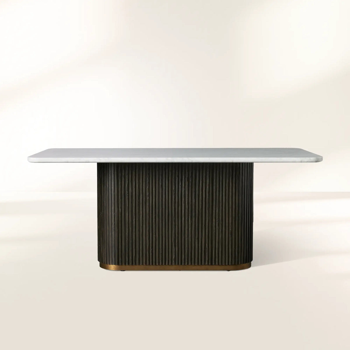 Finnley Rectangle Marble Stone Top Dining Table with Reeded Oak Wood Base