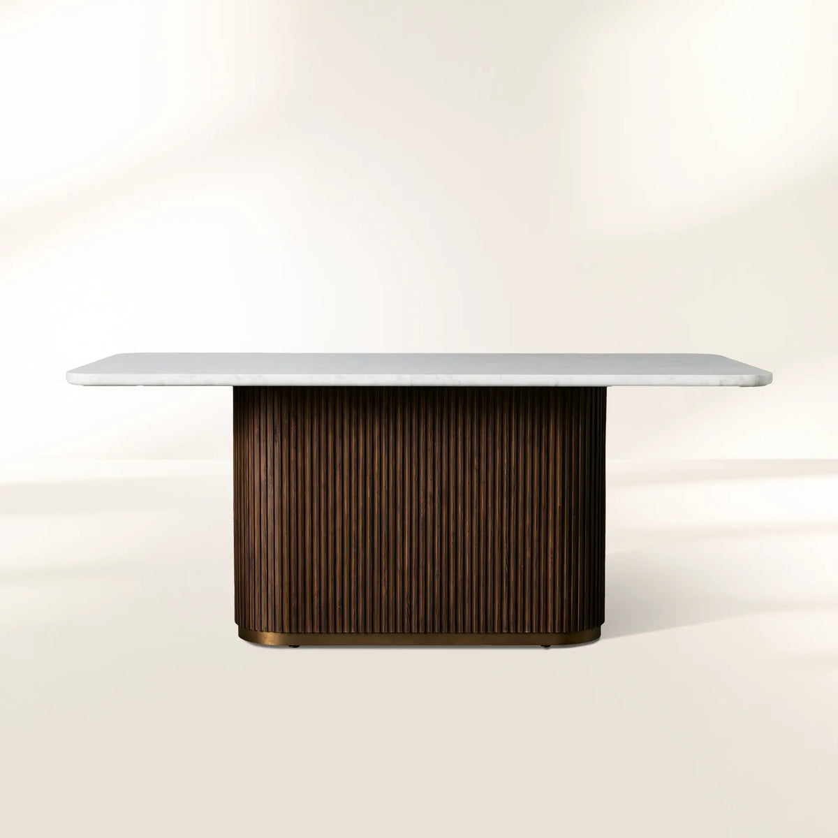 Finnley Rectangle Marble Stone Top Dining Table with Reeded Oak Wood Base