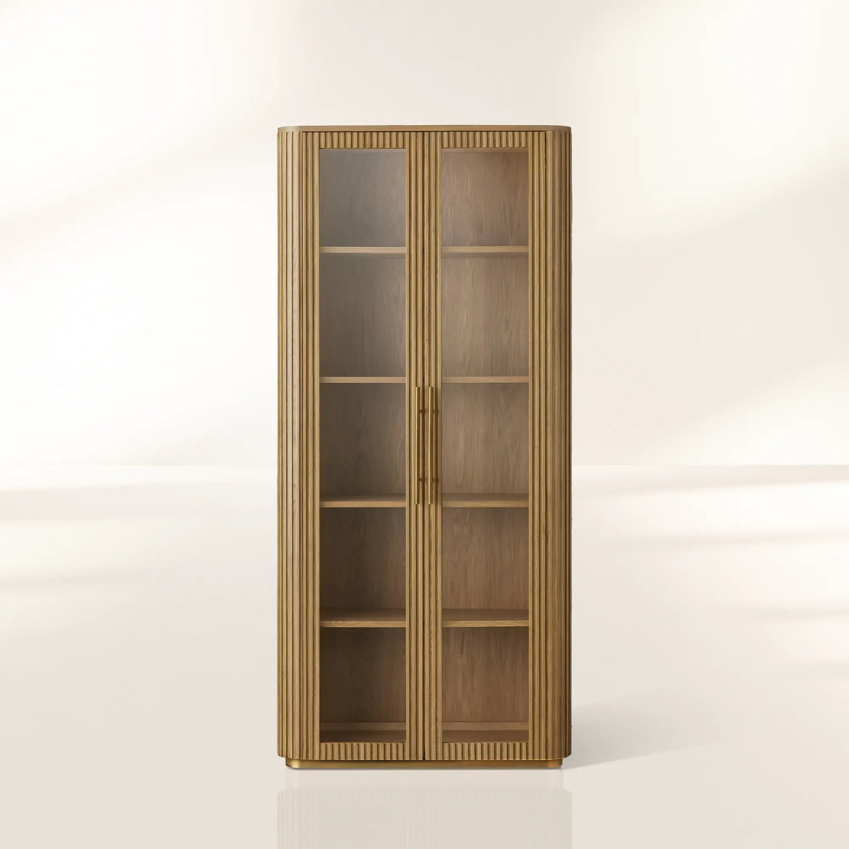 Finnley Glass Door Tall Display Cabinet Solid Wood Side Cabinet Bookcase