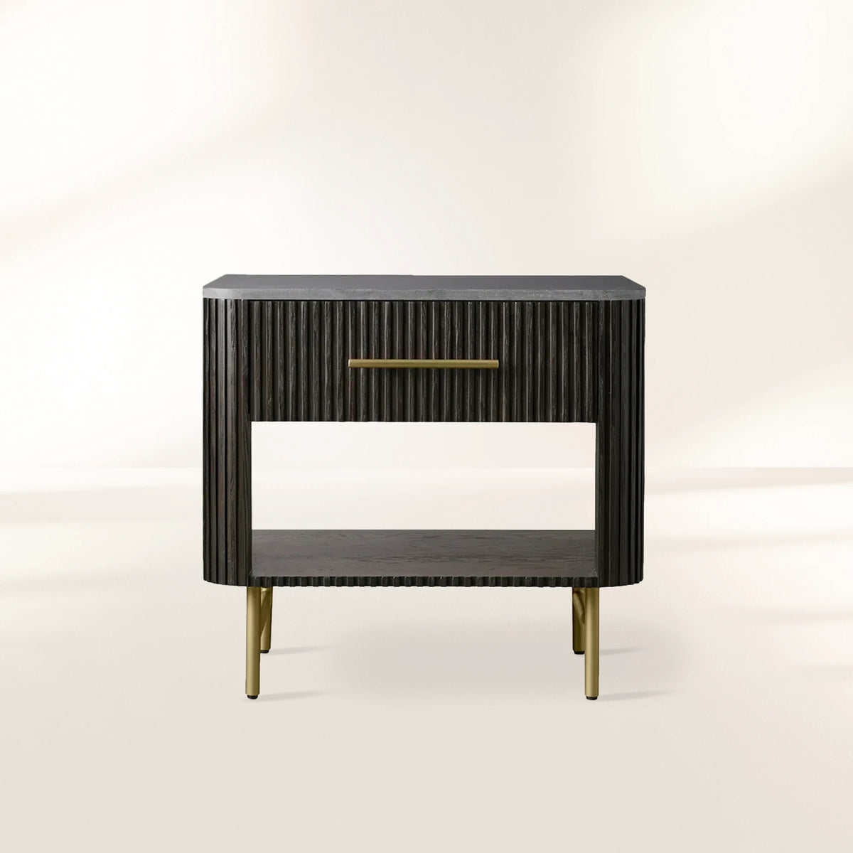 Finnley Open Nightstand with Natural Stone Top Bedside Nightside Table Wood ONE-Drawer Cabinet