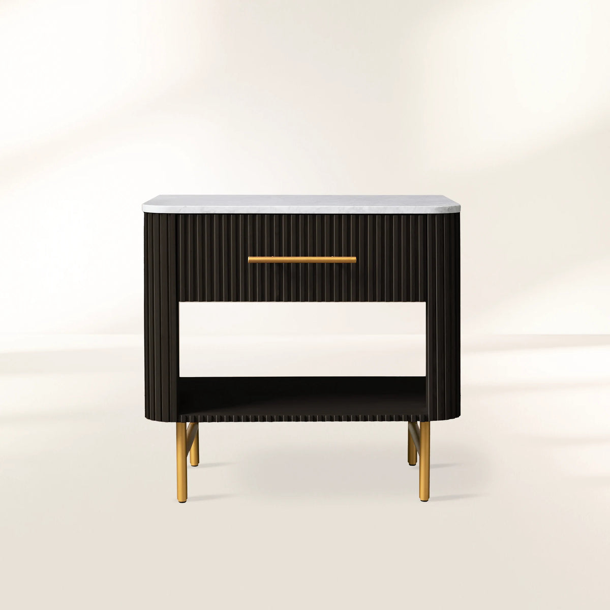Finnley Open Nightstand with Natural Stone Top Bedside Nightside Table Wood ONE-Drawer Cabinet
