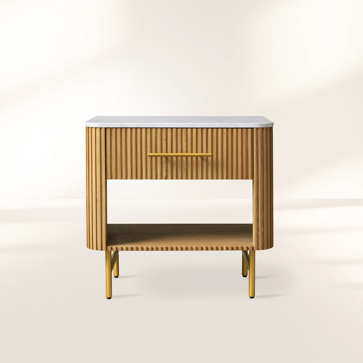 Finnley Open Nightstand with Natural Stone Top Bedside Nightside Table Wood ONE-Drawer Cabinet