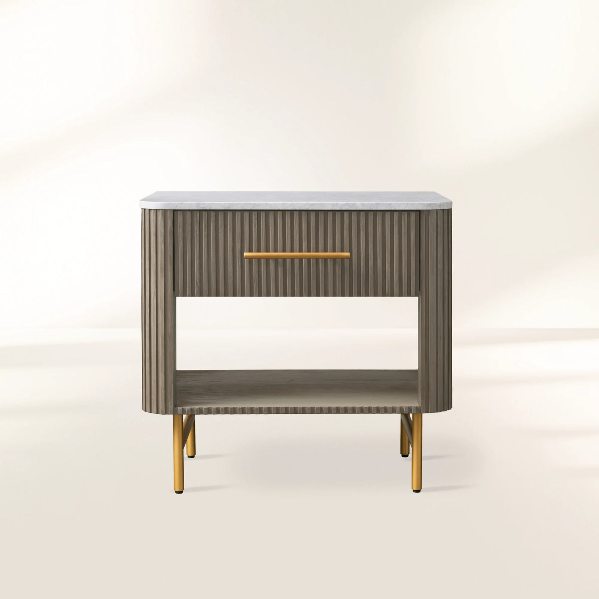 Finnley Open Nightstand with Natural Stone Top Bedside Nightside Table Wood ONE-Drawer Cabinet