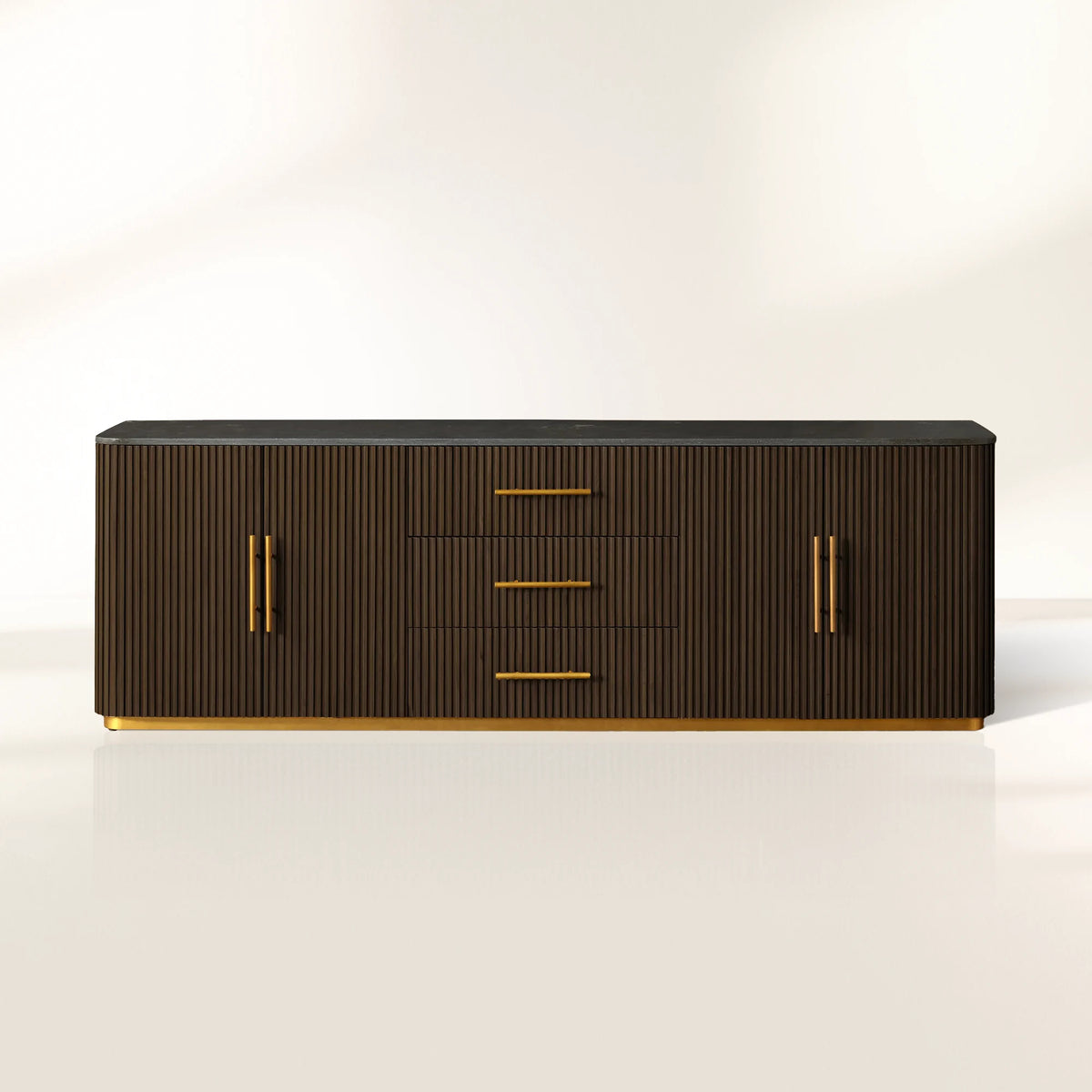 Finnley Enfilade buffet de luxe en marbre, meuble TV en bois, commode d'entrée à tiroirs