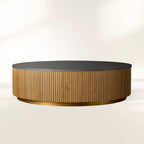Finnley Runder Couchtisch Sofa Beistelltisch Teetisch mit Steinplatte & Messingsockel