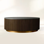 Finnley Runder Couchtisch Sofa Beistelltisch Teetisch mit Steinplatte & Messingsockel