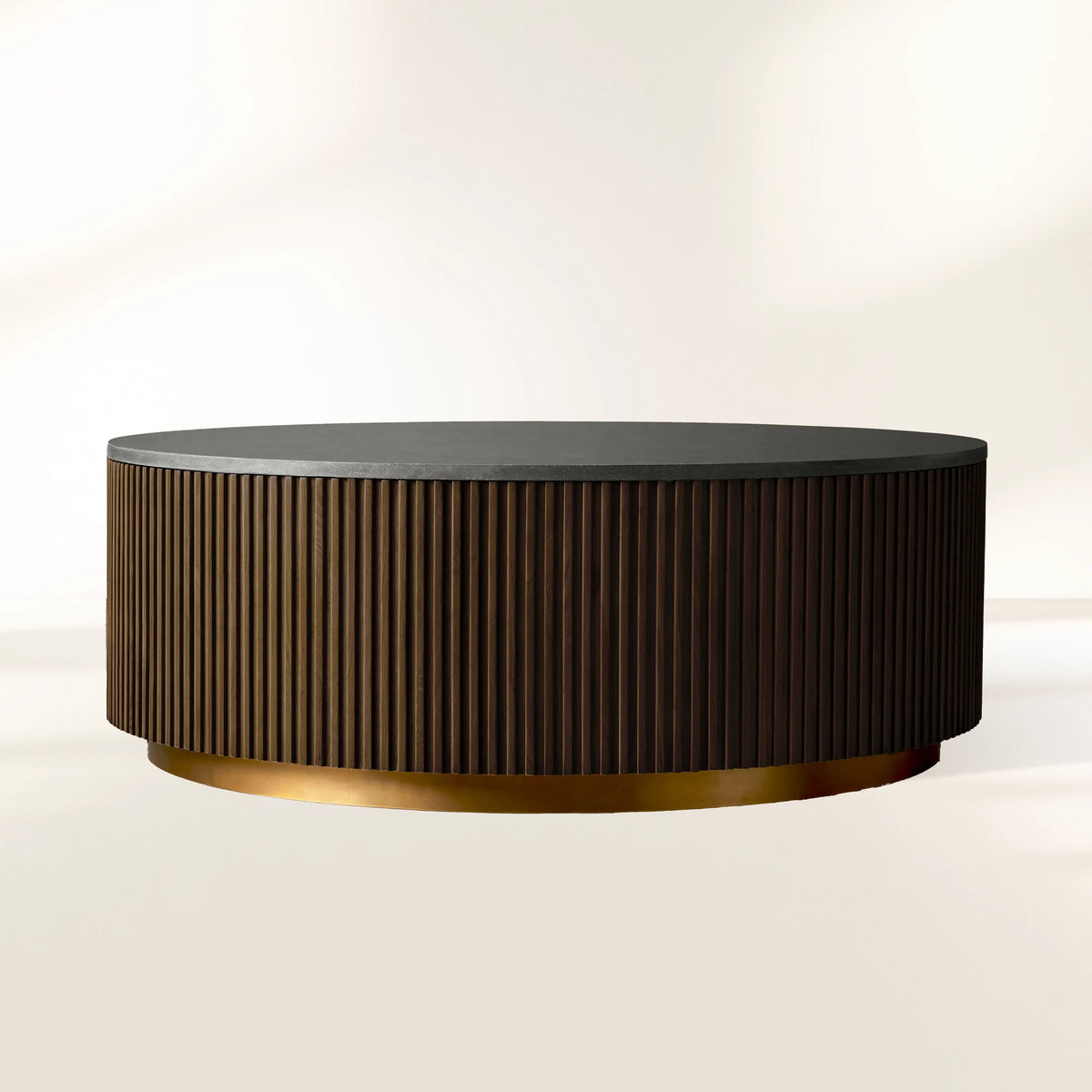 Finnley Runder Couchtisch Sofa Beistelltisch Teetisch mit Steinplatte & Messingsockel