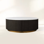 Finnley Runder Couchtisch Sofa Beistelltisch Teetisch mit Steinplatte & Messingsockel