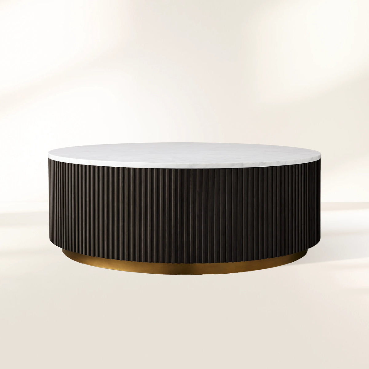 Finnley Runder Couchtisch Sofa Beistelltisch Teetisch mit Steinplatte & Messingsockel