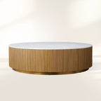Finnley Runder Couchtisch Sofa Beistelltisch Teetisch mit Steinplatte & Messingsockel